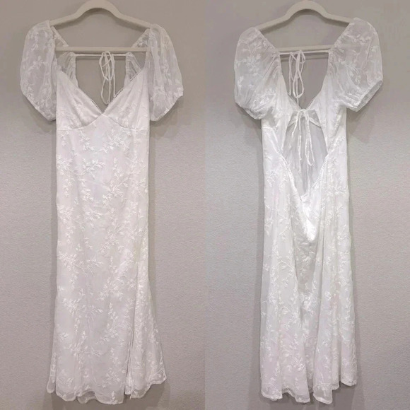 NWOT Lulus Blossoming with Charm White Embroidered Tie-Back Midi Dress - Picture 6 of 9
